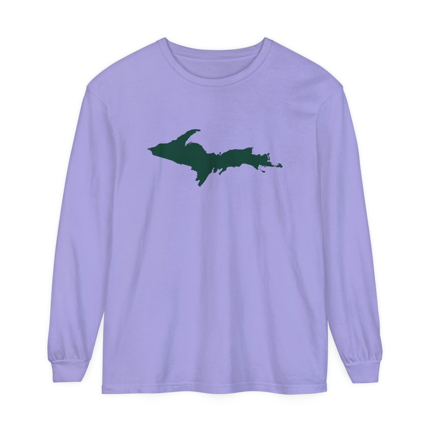 Michigan Upper Peninsula Garment-Dyed T-Shirt (w/ Green UP Outline) | Unisex Long Sleeve