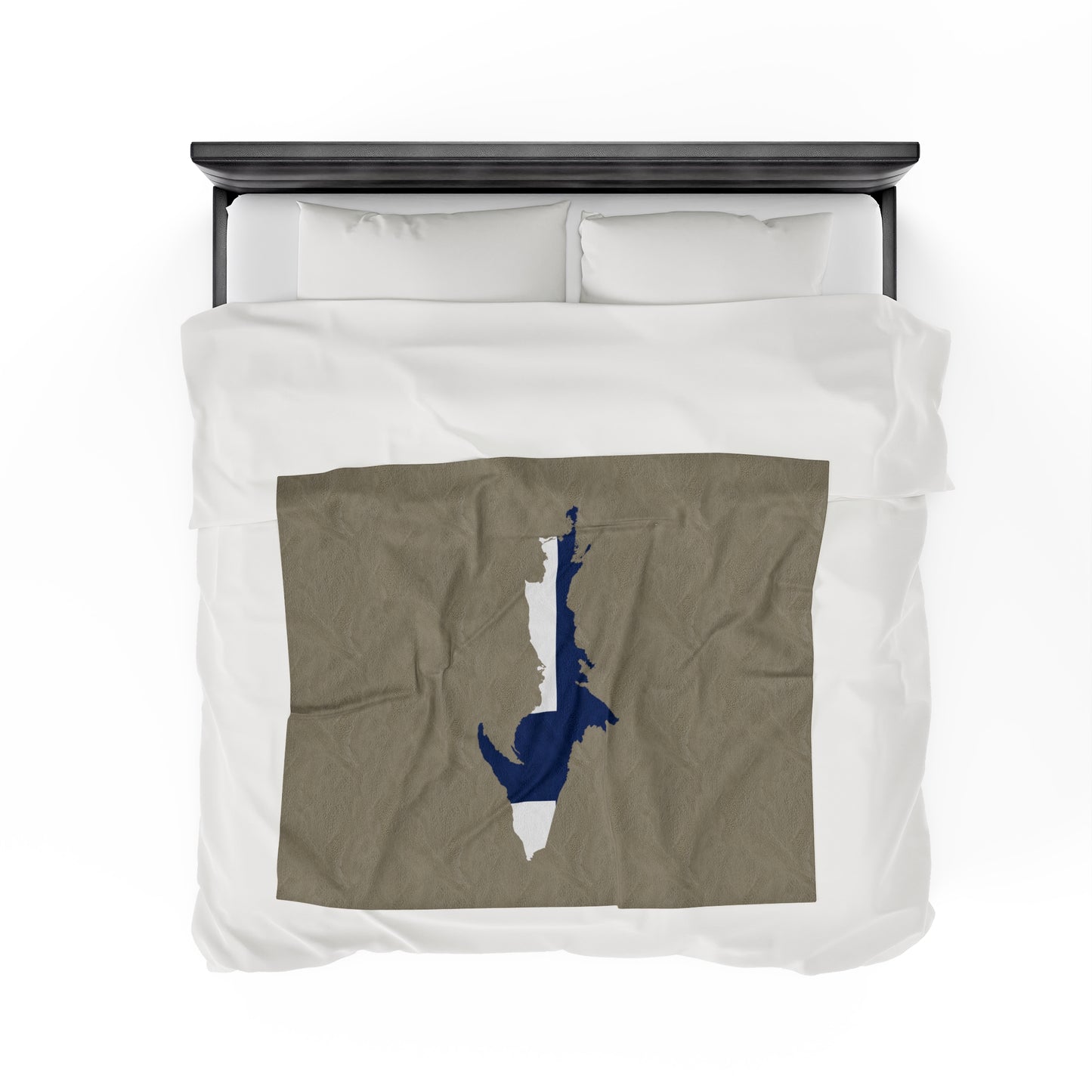 Michigan Upper Peninsula Plush Blanket (w/ UP Finland Flag Outline) | Petoskey Stone Beige