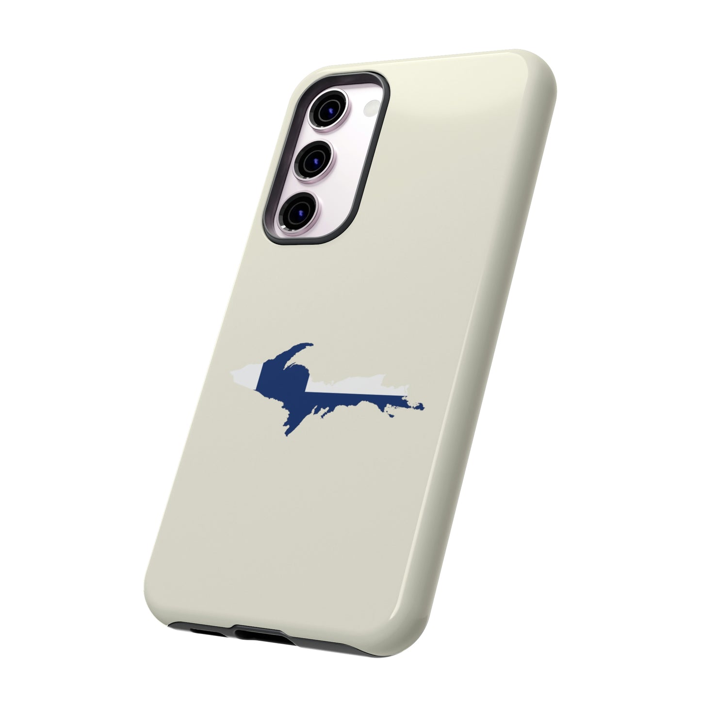 Michigan Upper Peninsula Tough Phone Case (Ivory Color w/ UP Finland Flag Outline) | Samsung & Pixel Android