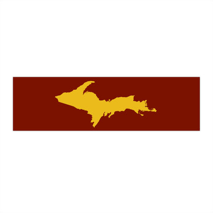 Michigan Upper Peninsula Bumper Sticker (w/ Gold UP Outline) | Traverse Cherry Red Background