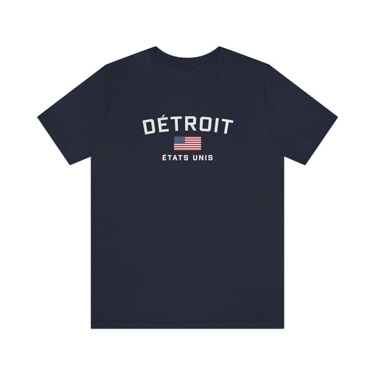 'Détroit États Unis' T-Shirt (w/USA Flag Outline) | Unisex Standard Fit