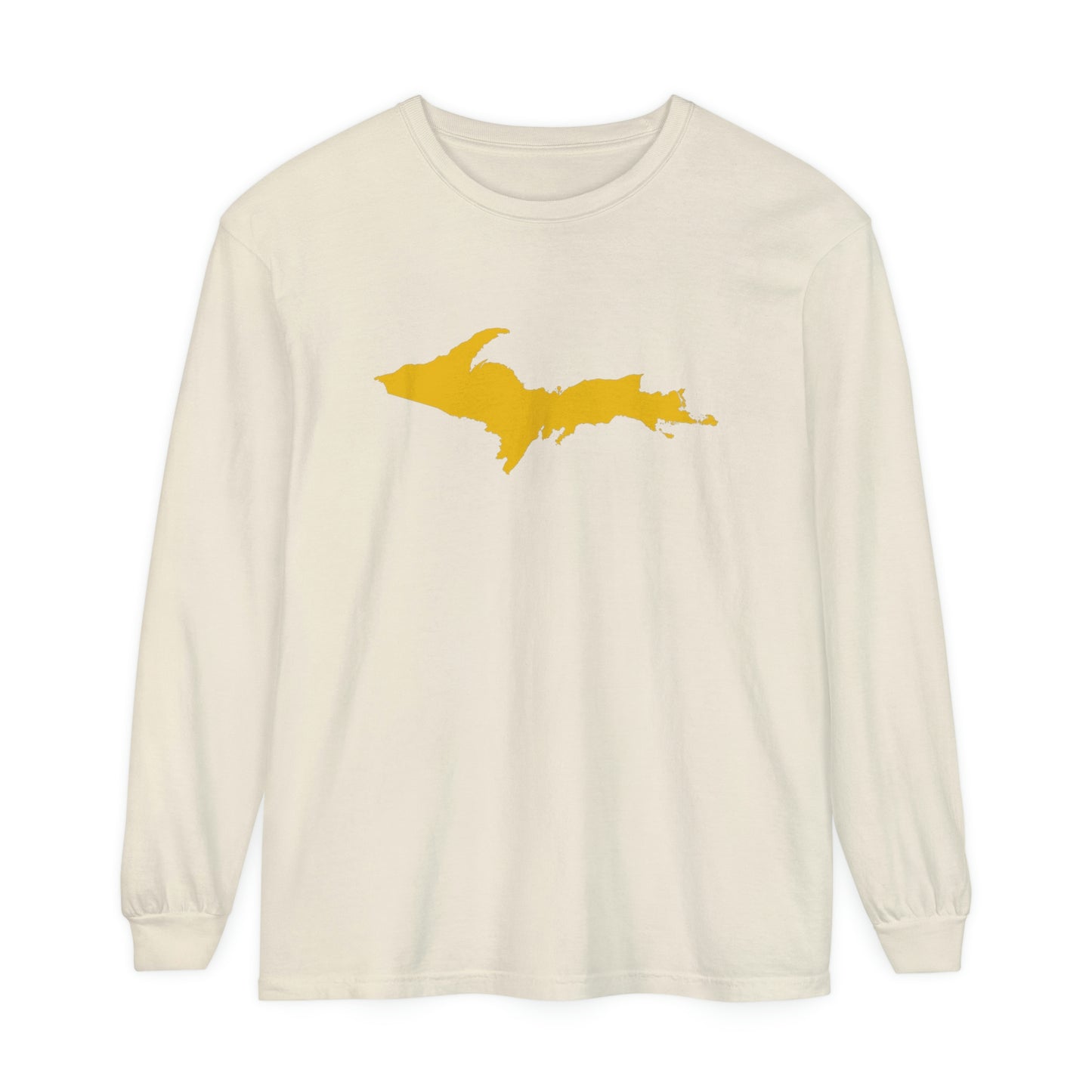 Michigan Upper Peninsula Garment-Dyed T-Shirt (w/ Gold UP Outline) | Unisex Long Sleeve