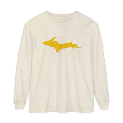 Michigan Upper Peninsula Garment-Dyed T-Shirt (w/ Gold UP Outline) | Unisex Long Sleeve