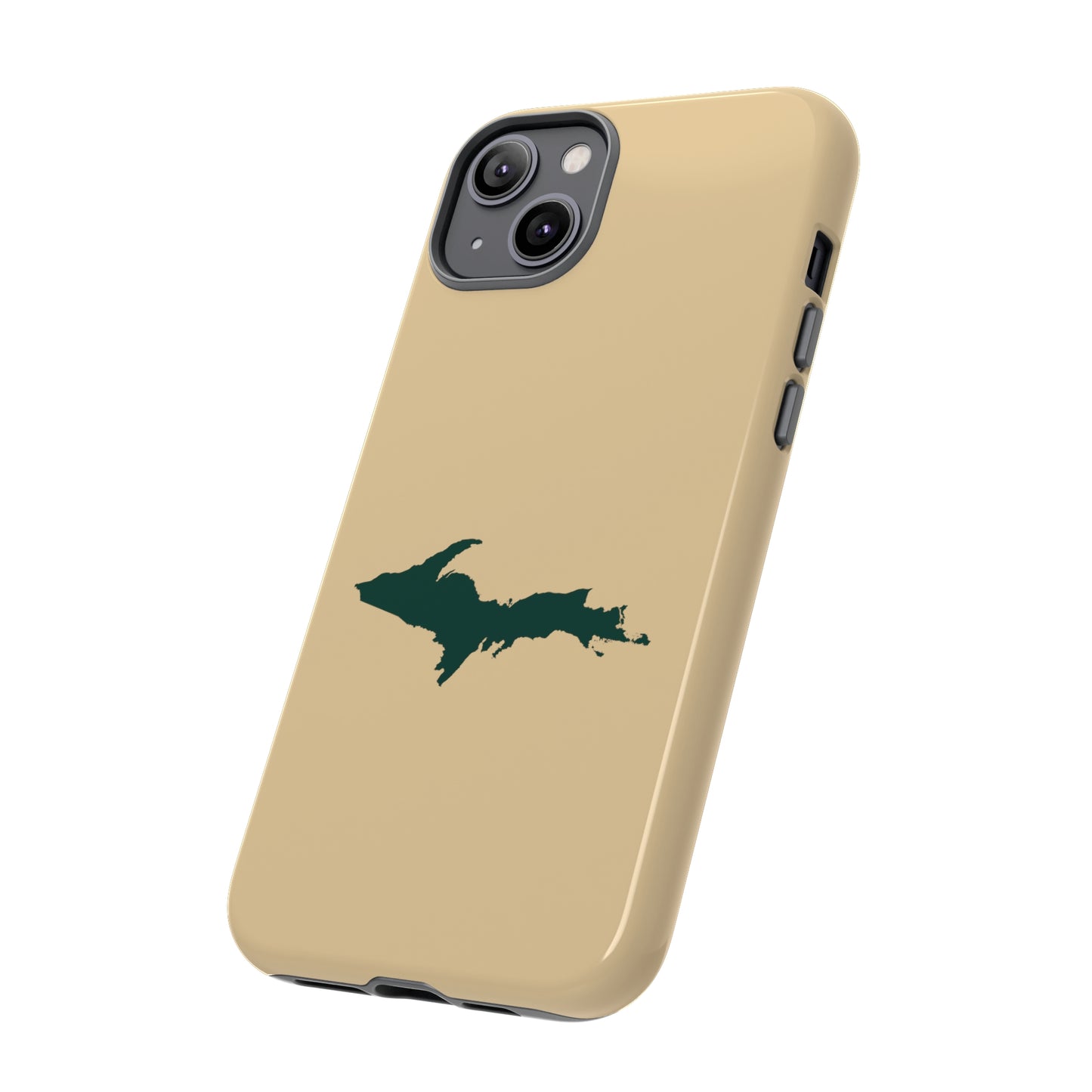 Michigan Upper Peninsula Tough Phone Case (Maple Color w/ Green UP Outline) | Apple iPhone