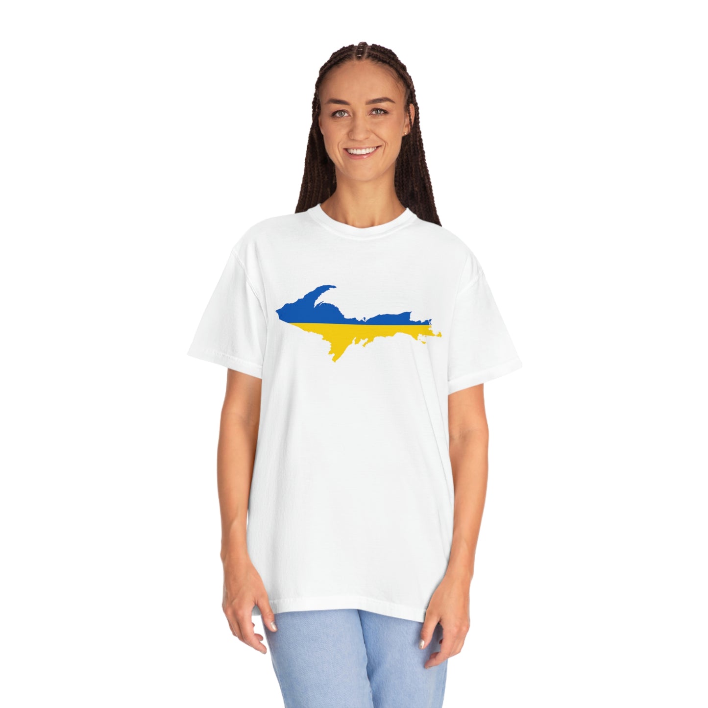 Michigan Upper Peninsula T-Shirt (w/ UP Ukraine Flag Outline) | Unisex Garment-Dyed