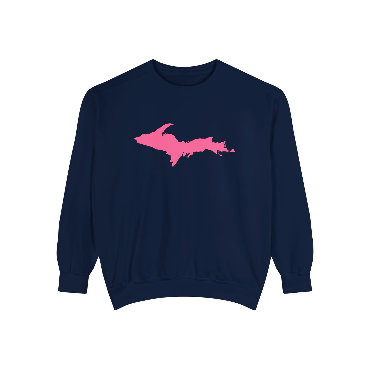 Michigan Upper Peninsula Sweatshirt (w/ Pink UP Outline) | Unisex Garment Dyed