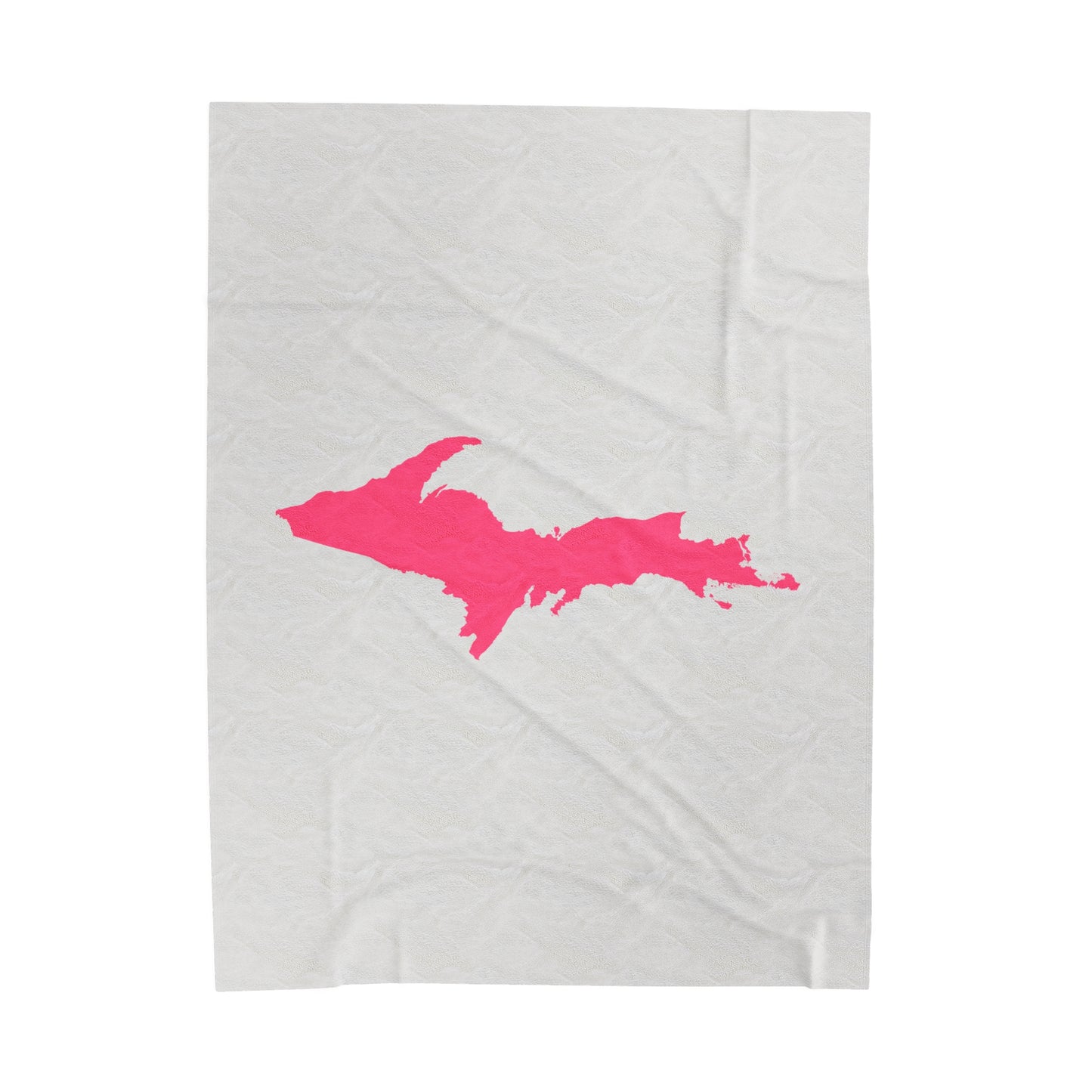 Michigan Upper Peninsula Plush Blanket (w/ Pink UP Outline) | Birch Bark White