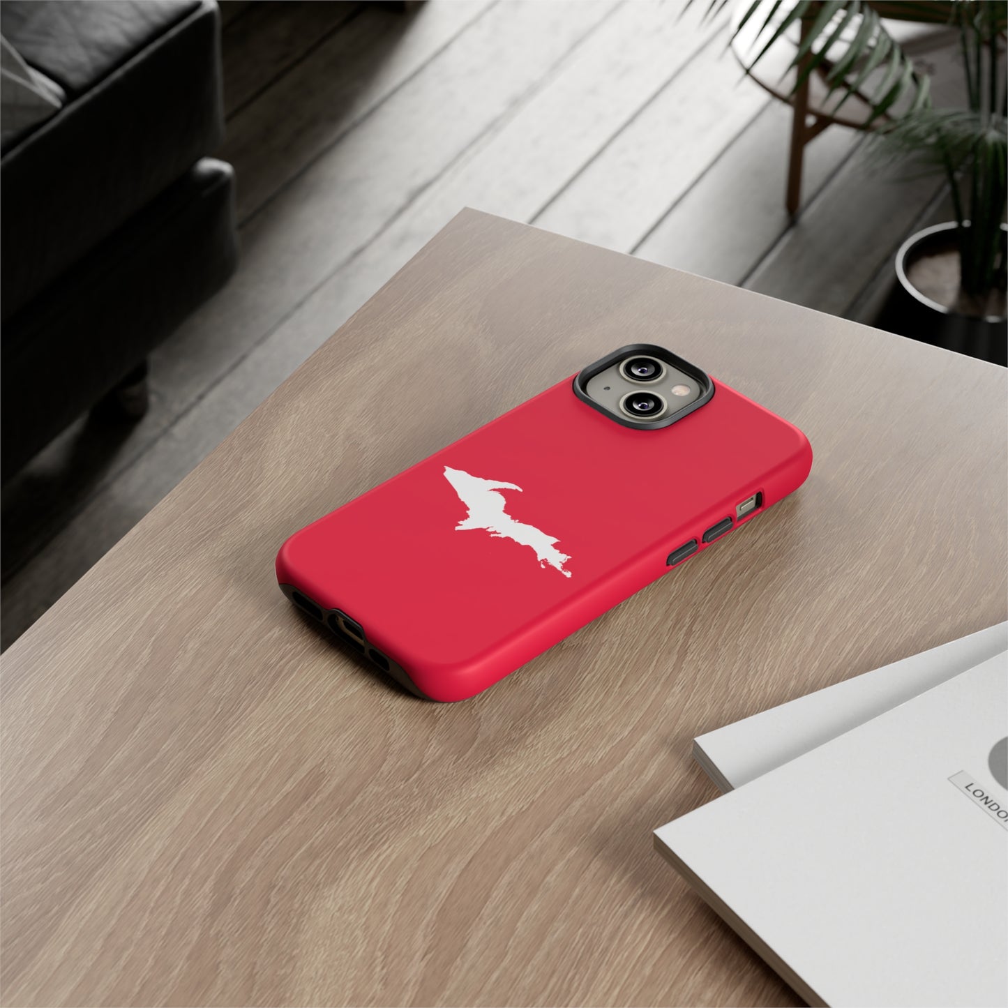 Michigan Upper Peninsula Tough Phone Case (Lighthouse Red w/ UP Outline) | Apple iPhone