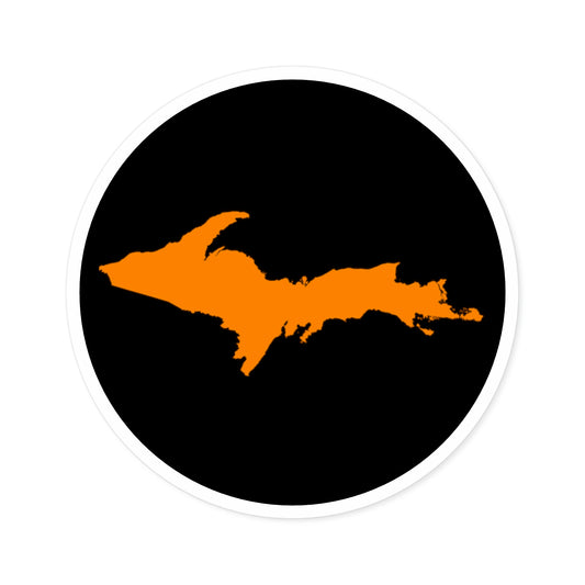 Michigan Upper Peninsula Round Stickers (Black w/ Orange UP Outline) | Indoor\Outdoor