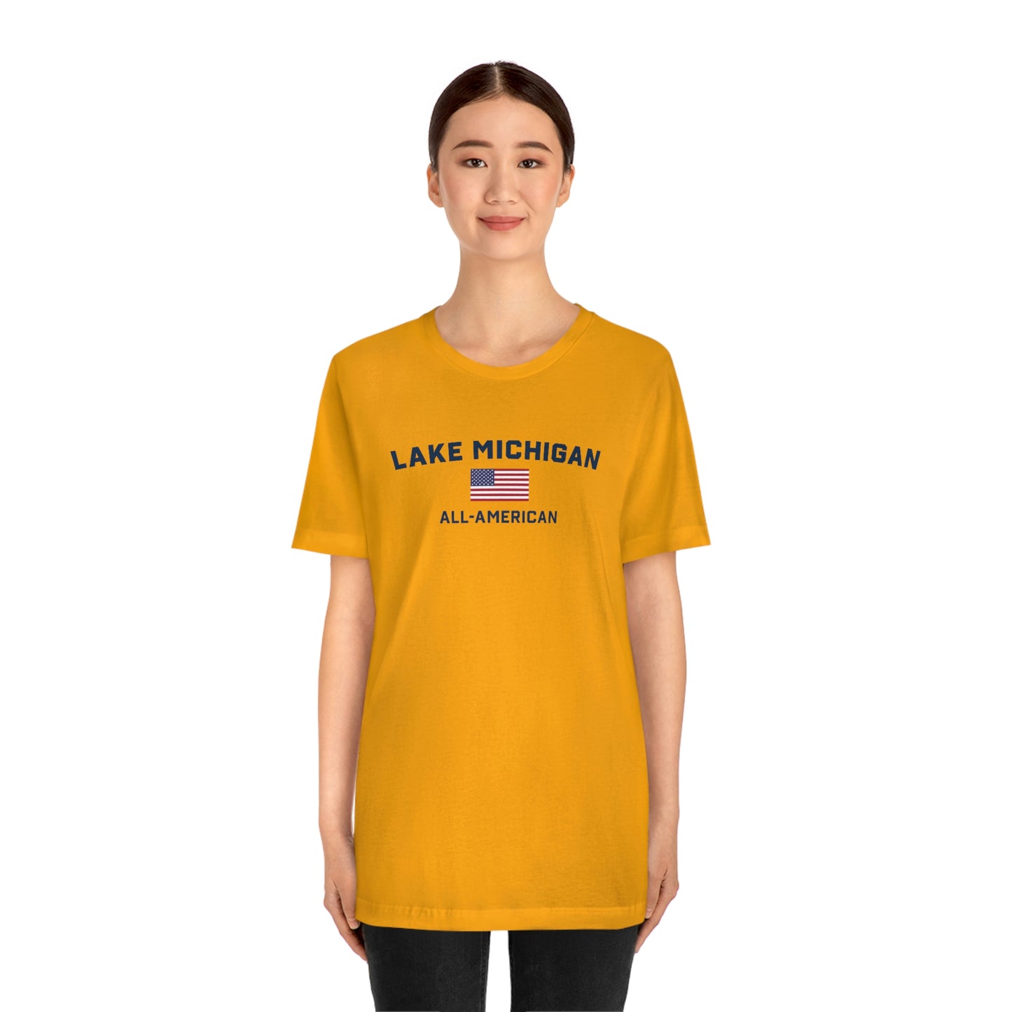'Lake Michigan All American' T-Shirt (w/USA Flag Outline) | Unisex Standard Fit