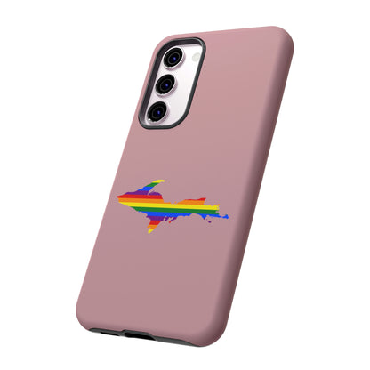 Michigan Upper Peninsula Tough Phone Case (Cherry Blossom Pink w/ UP Pride Flag Outline) | Samsung & Pixel Android