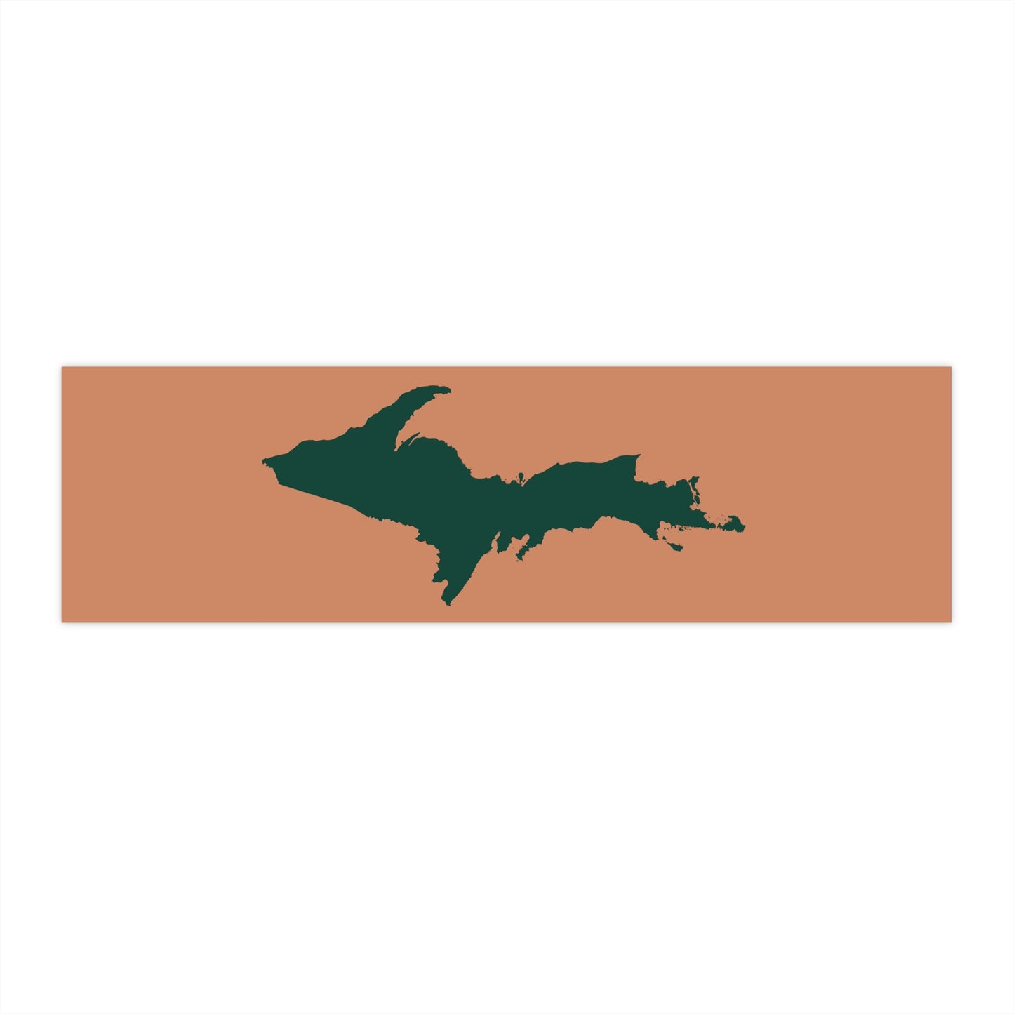 Michigan Upper Peninsula Bumper Sticker (w/ Green UP Outline) | Copper Color Background