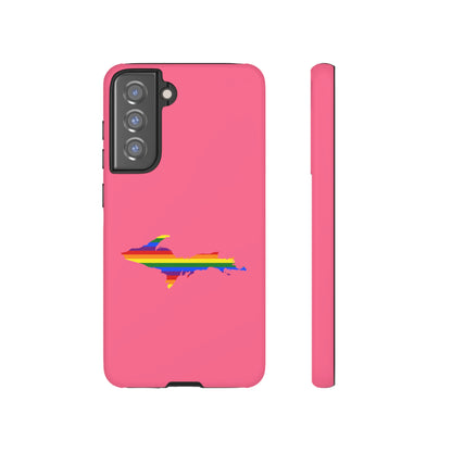 Michigan Upper Peninsula Tough Phone Case (Rhodochrosite Pink w/ UP Pride Flag Outline) | Samsung & Pixel Android