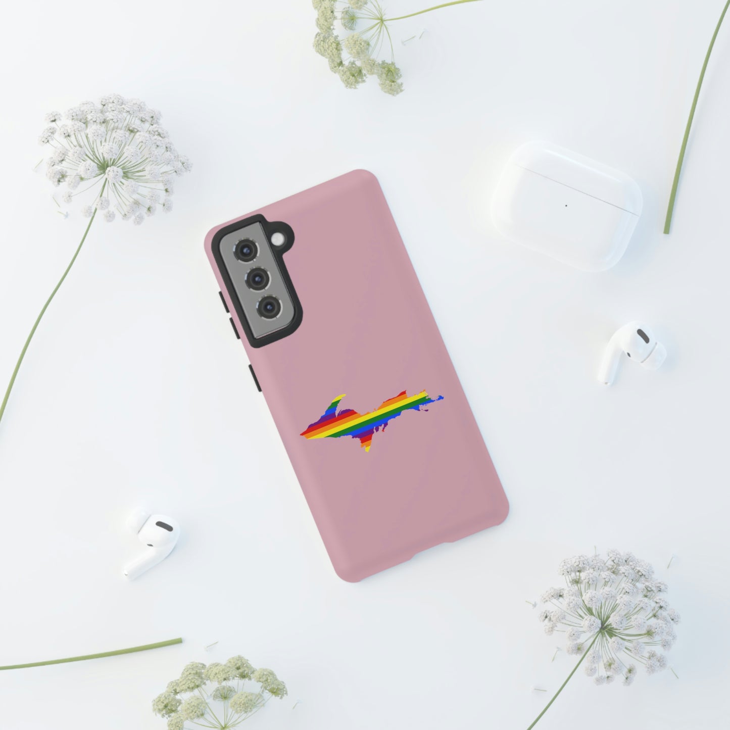 Michigan Upper Peninsula Tough Phone Case (Pink w/ UP Pride Flag Outline) | Samsung & Pixel Android