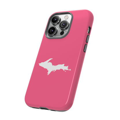 Michigan Upper Peninsula Tough Phone Case (Rhodochrosite Pink w/ UP Outline) | Apple iPhone