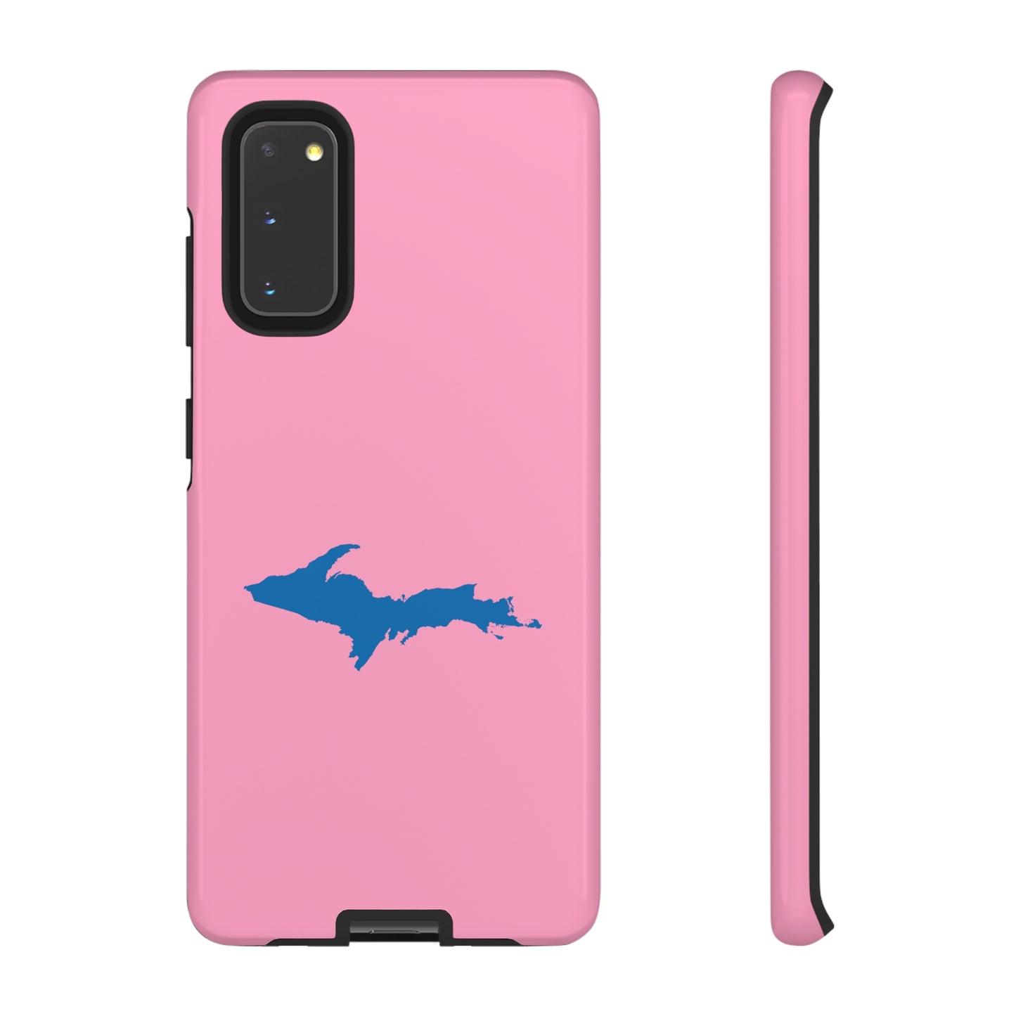 Michigan Upper Peninsula Tough Phone Case ('67 Caddie Pink w/ Azure UP Outline) | Samsung & Pixel Android