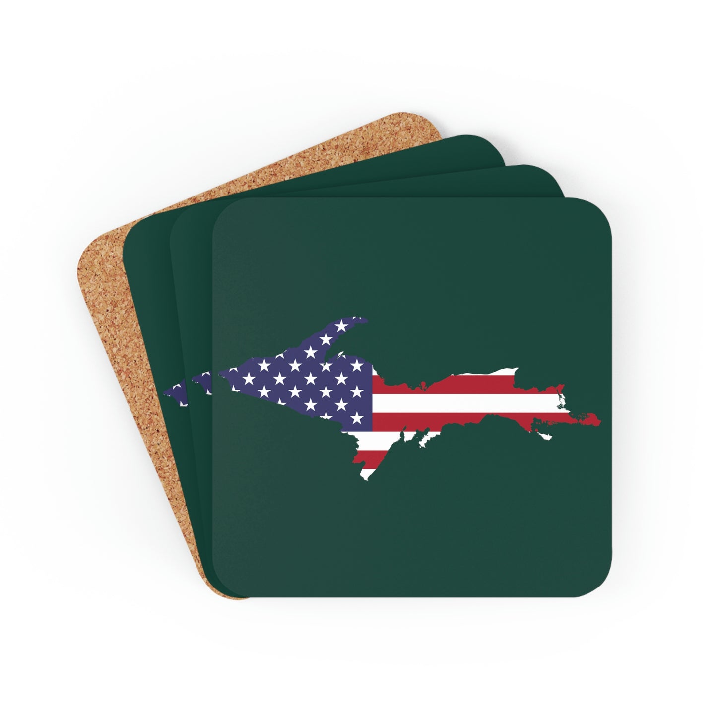 Michigan Upper Peninsula Coaster Set (Green w/ UP USA Flag Outline) | Corkwood - 4 pack