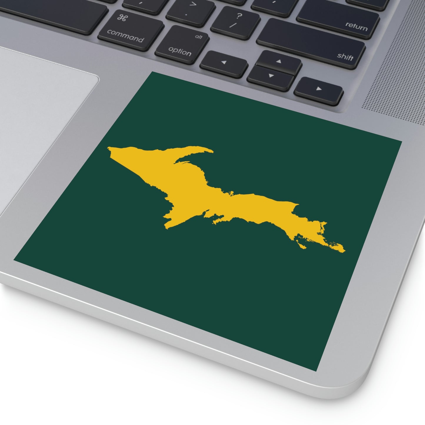 Michigan Upper Peninsula Square Sticker (Green w/ Gold UP Outline) | Indoor/Outdoor