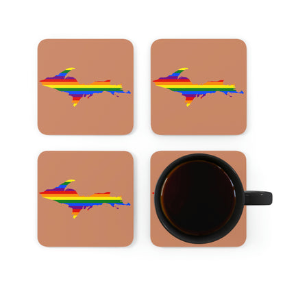 Michigan Upper Peninsula Coaster Set (Copper Color w/ UP Pride Flag Outline) | Corkwood - 4 pack