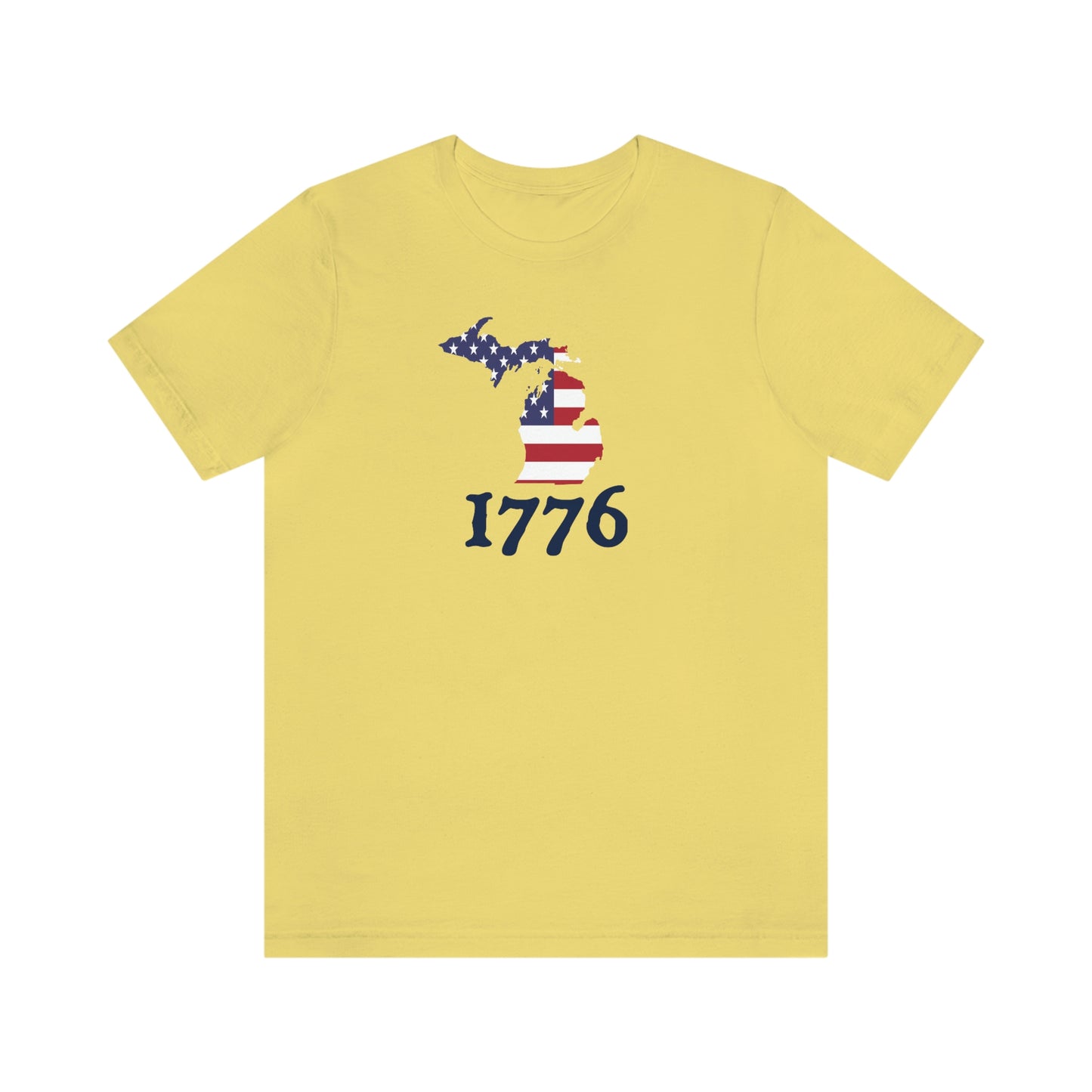 Michigan '1776' T-Shirt (Woodcut Font w/ MI USA Flag Outline) | Unisex Standard Fit