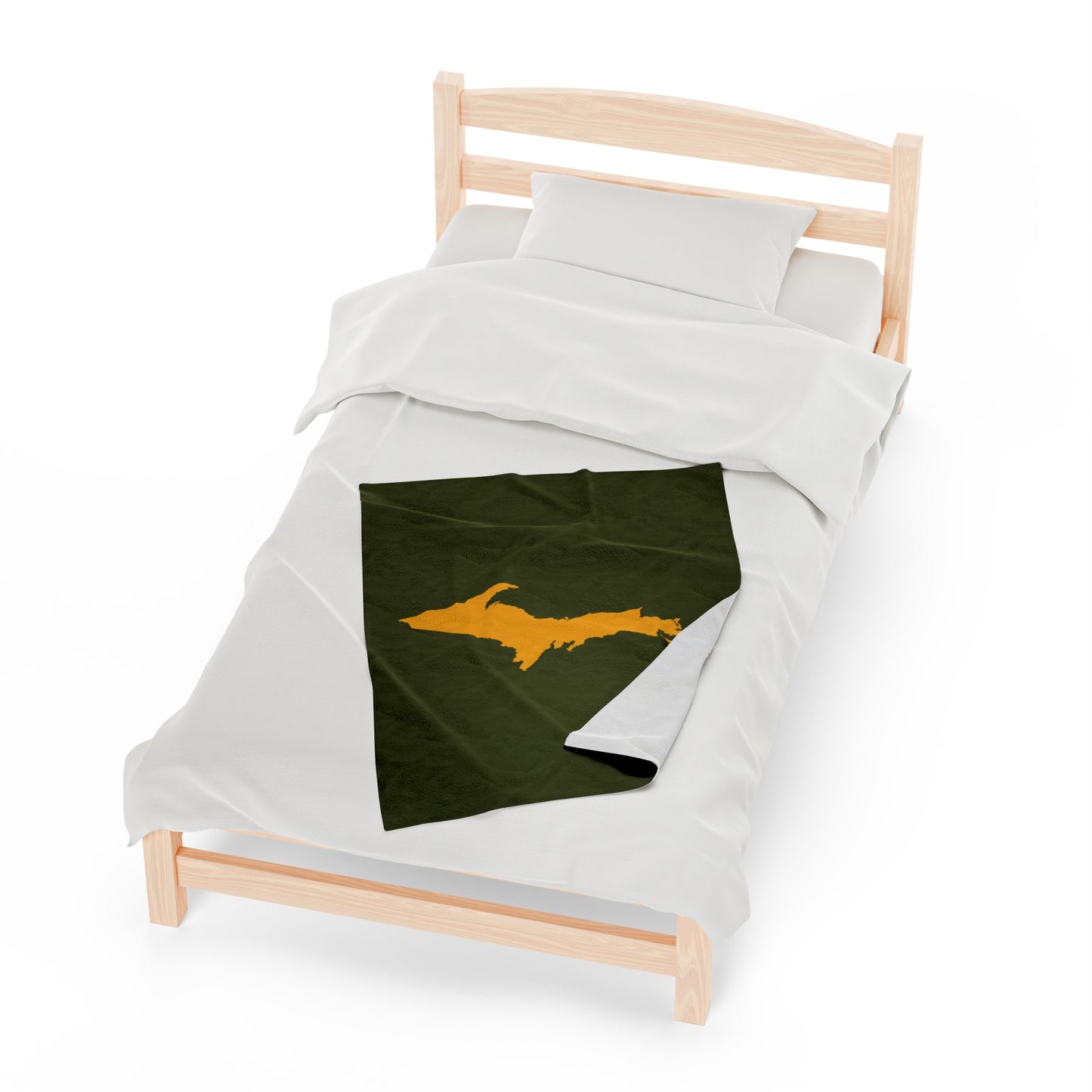 Michigan Upper Peninsula Plush Blanket (w/ Gold UP Outline) | Army Green