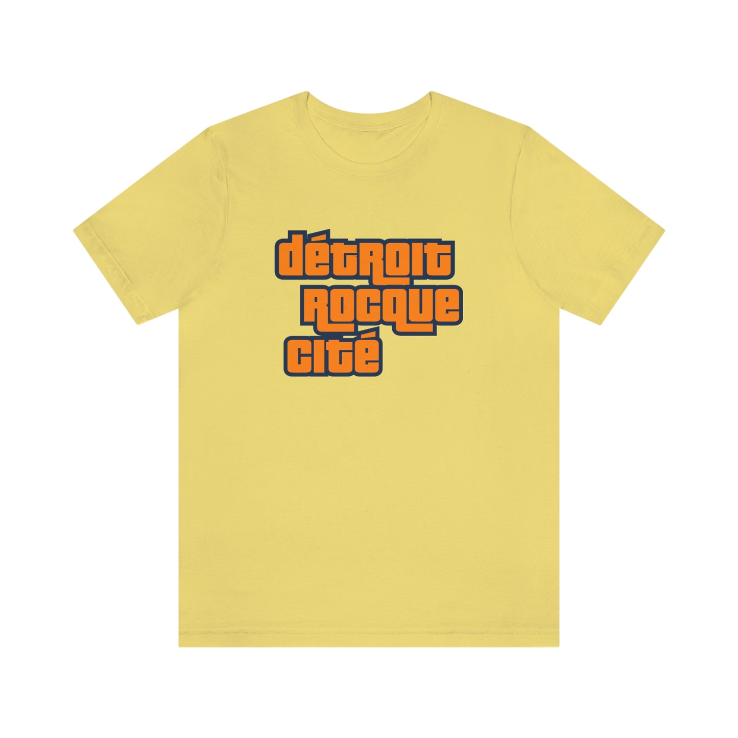 'Détroit Rocque Cité' T-Shirt (Orange Automotive Crime Parody) | Unisex Standard Fit