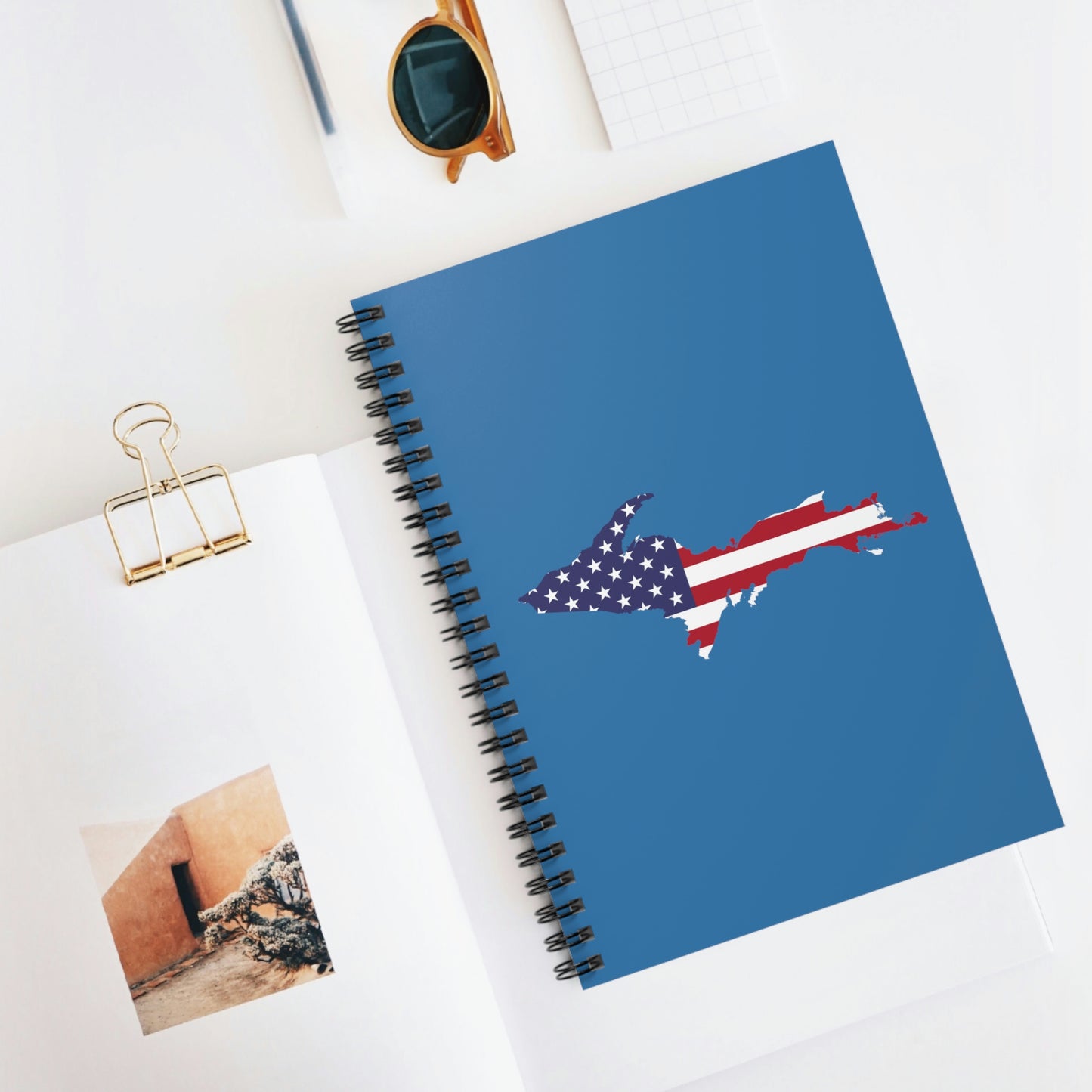 Michigan Upper Peninsula Spiral Notebook (w/ UP USA Flag Outline) | Lake Superior Blue