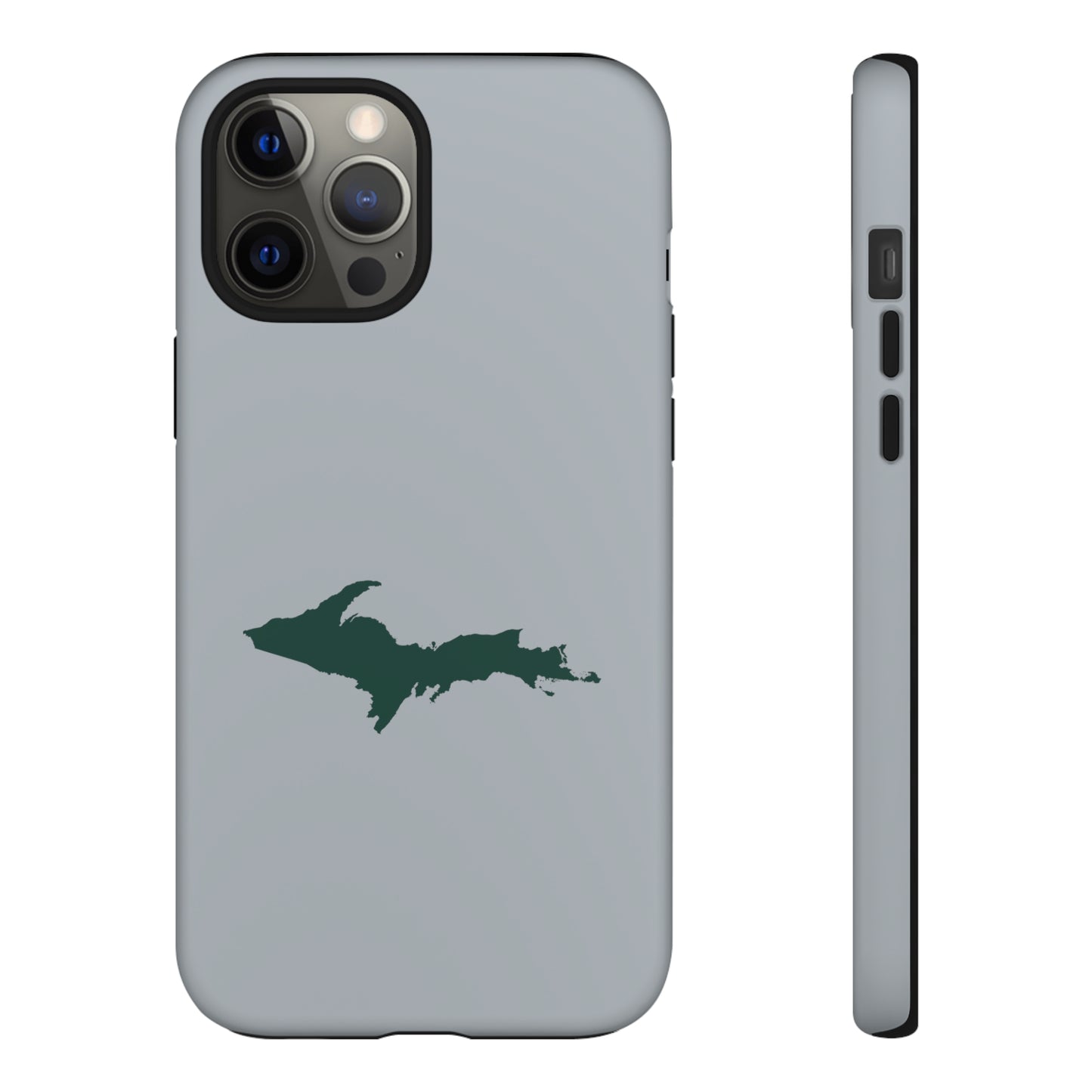 Michigan Upper Peninsula Tough Phone Case (Silver w/ Green UP Outline) | Apple iPhone