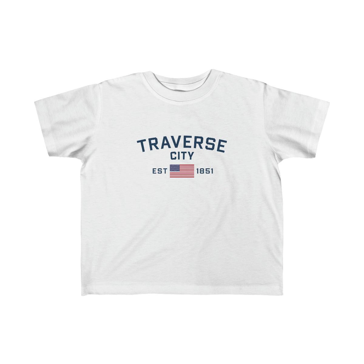 'Traverse City EST 1851' T-Shirt  (w/USA Flag Outline) | Toddler Short Sleeve - Circumspice Michigan