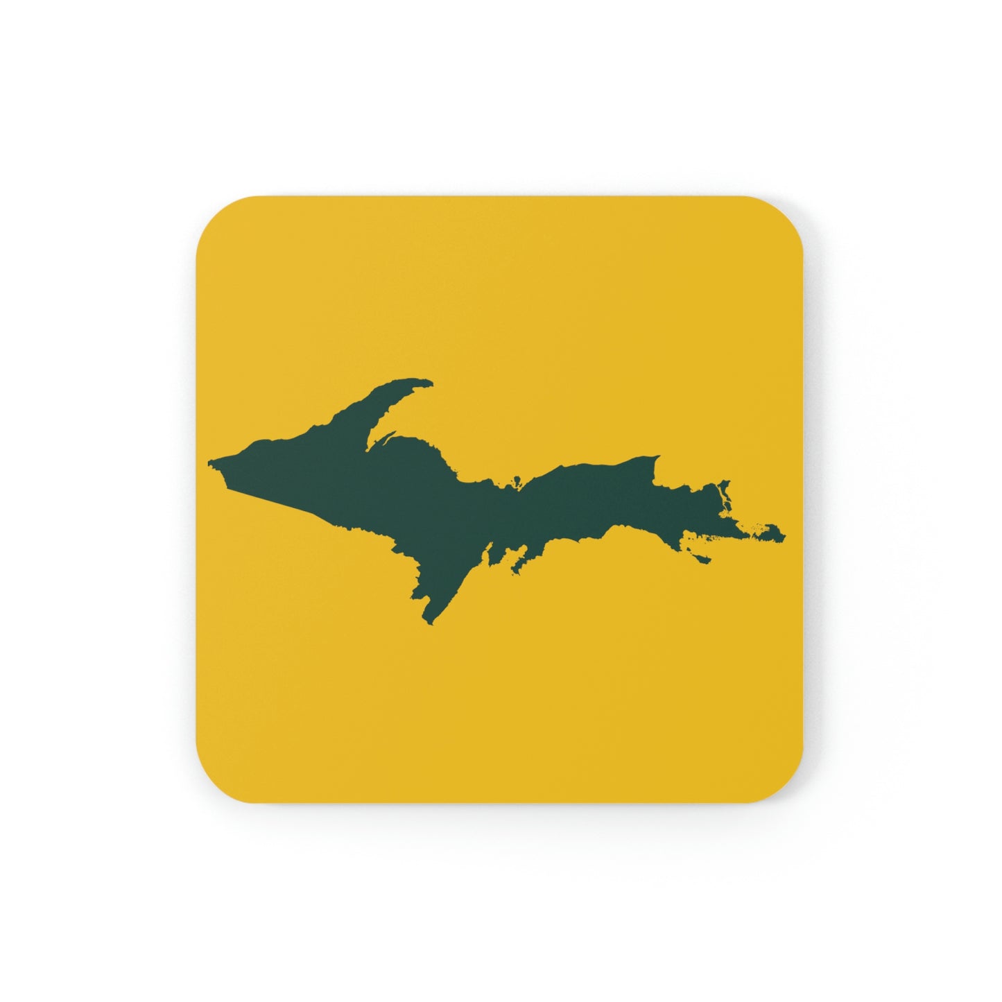 Michigan Upper Peninsula Coaster Set (Gold w/ Green UP Outline) | Corkwood - 4 pack