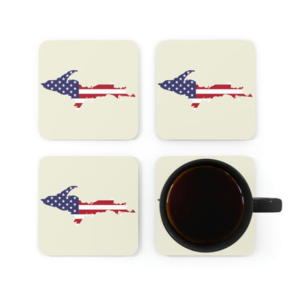 Michigan Upper Peninsula Coaster Set (Ivory Color w/ UP USA Flag Outline) | Corkwood - 4 pack