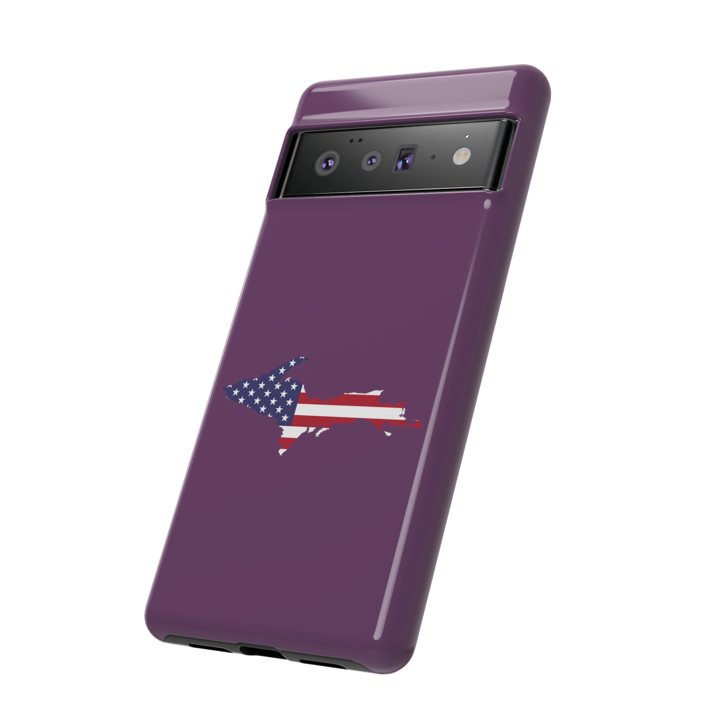 Michigan Upper Peninsula Tough Phone Case (Plum w/ UP USA Flag Outline) | Samsung & Pixel Android