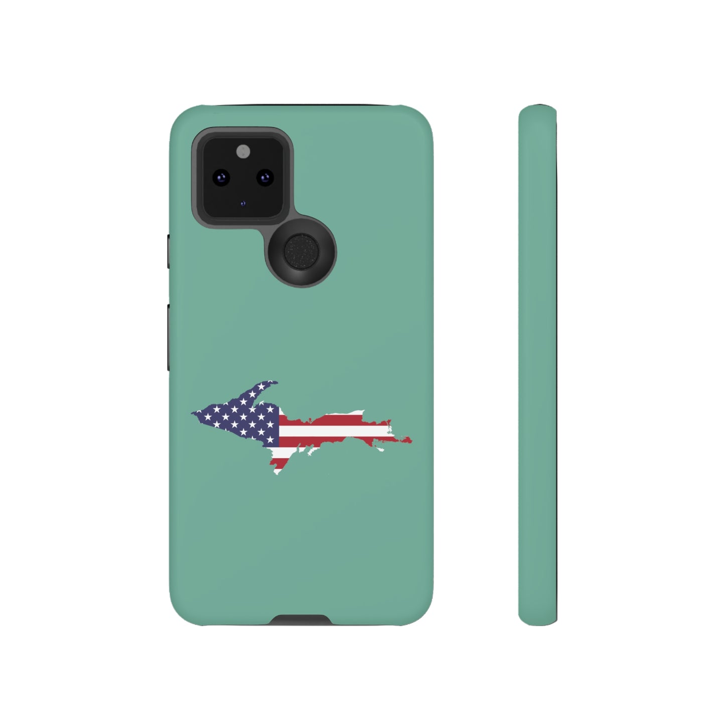 Michigan Upper Peninsula Tough Phone Case ('64 Metallic Mint Green w/ UP USA Flag Outline) | Samsung & Pixel Android