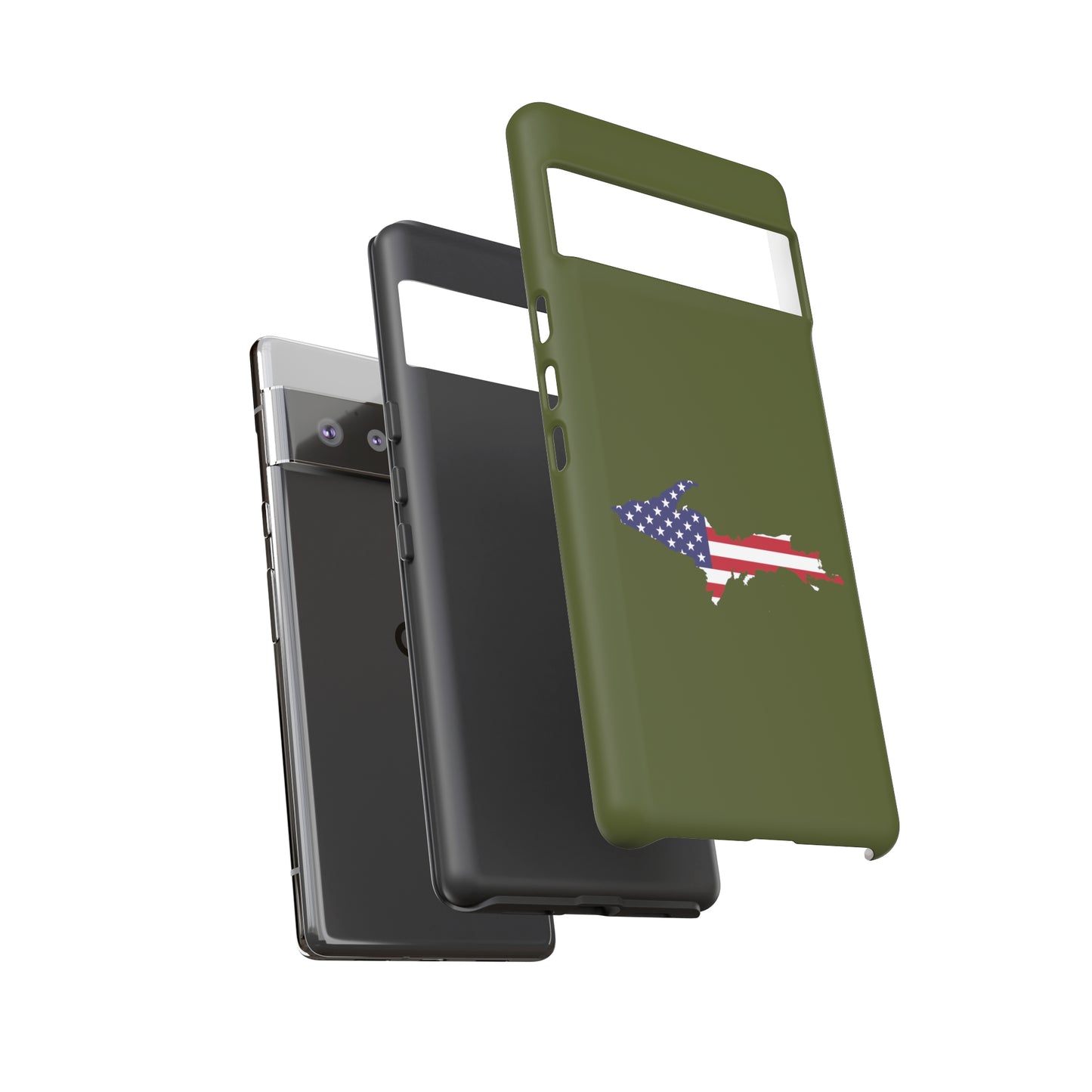 Michigan Upper Peninsula Tough Phone Case (Army Green w/ UP USA Flag Outline) | Samsung & Pixel Android