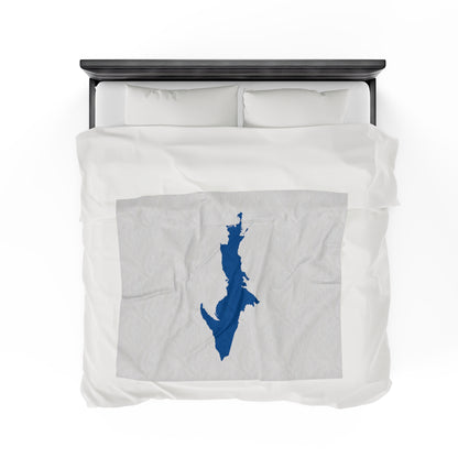 Michigan Upper Peninsula Plush Blanket (w/ Azure UP Outline) | Birch Bark White