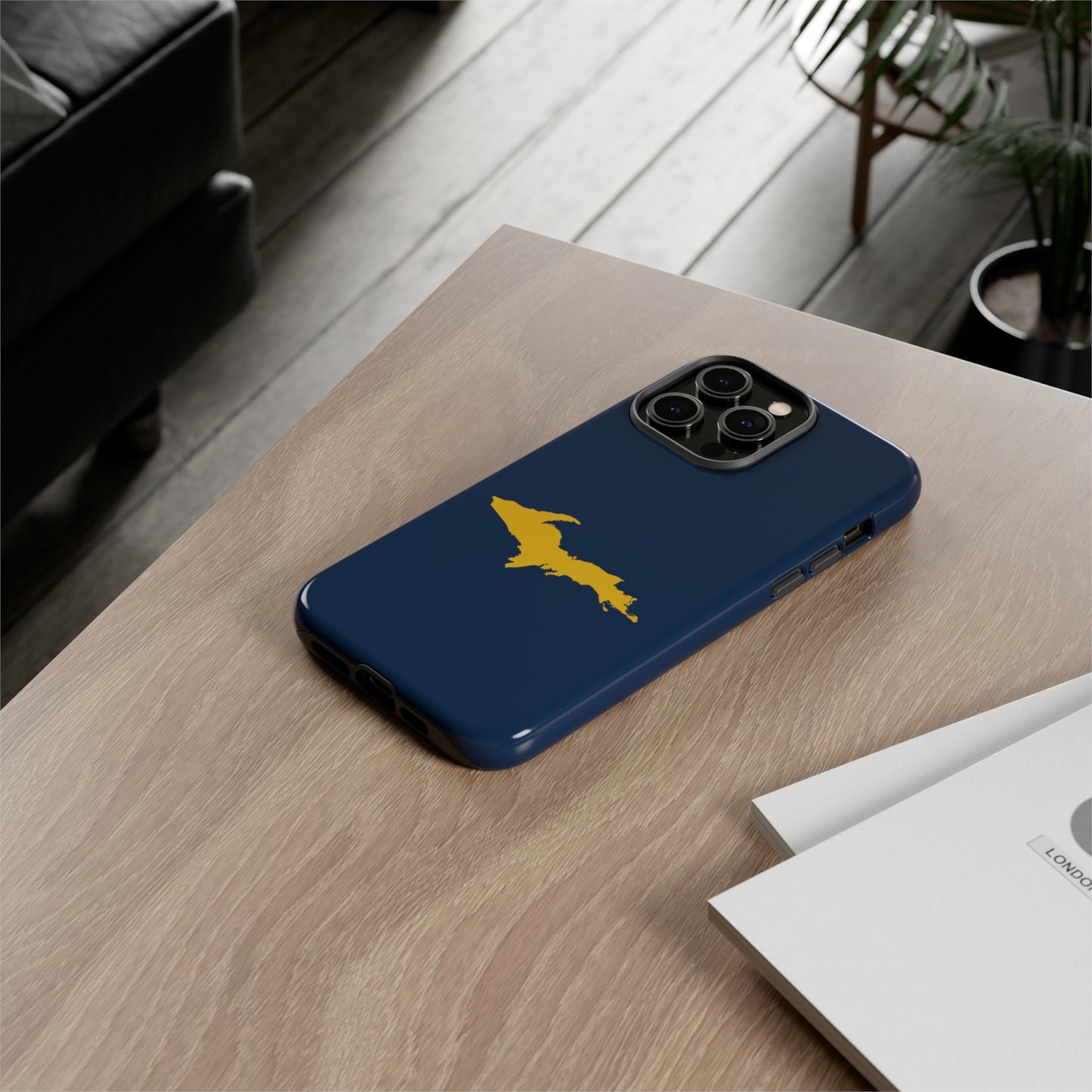 Michigan Upper Peninsula Tough Phone Case (Navy w/ Gold UP Outline) | Apple iPhone