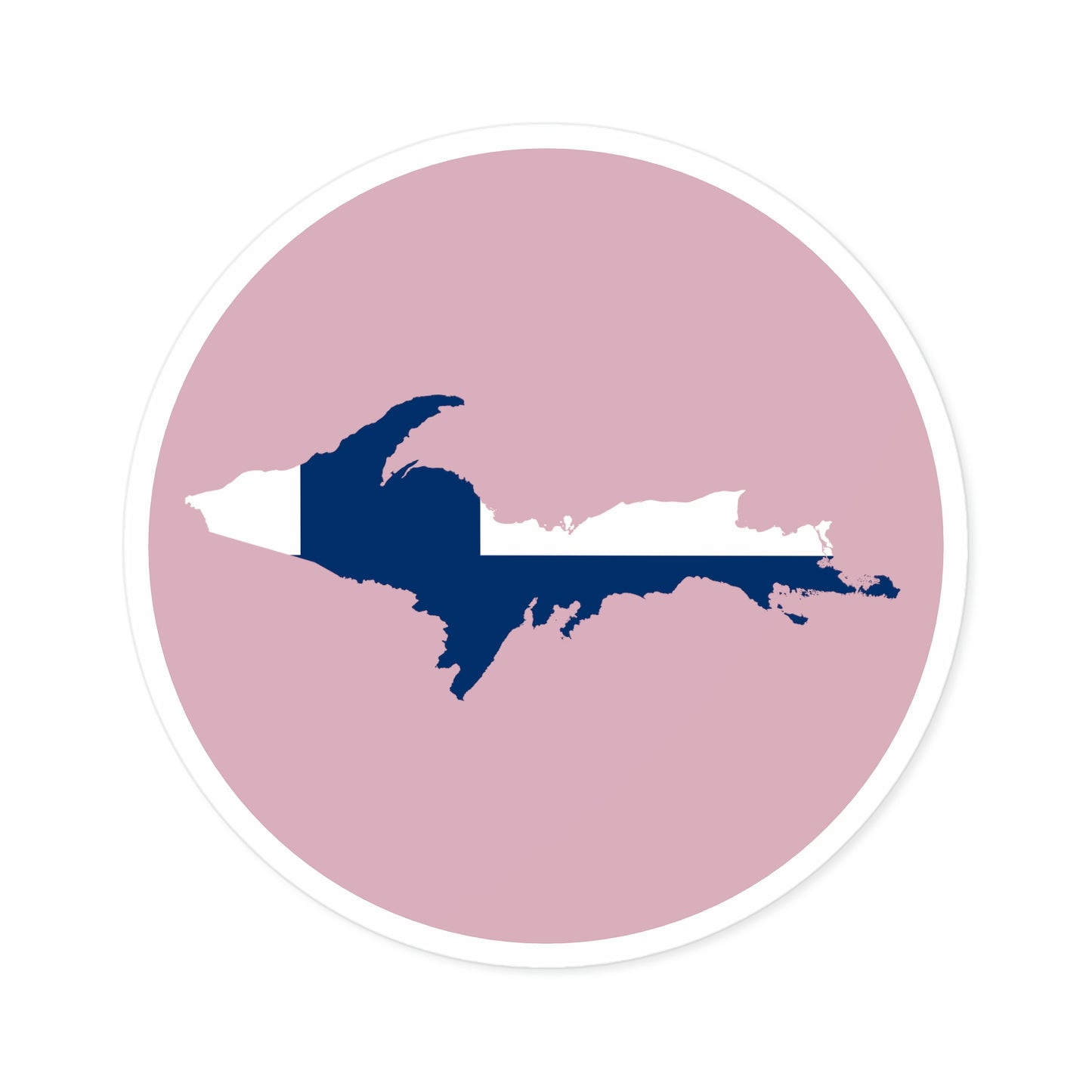 Michigan Upper Peninsula Round Stickers (Pink w/ UP Finland Flag Outline) | Indoor\Outdoor