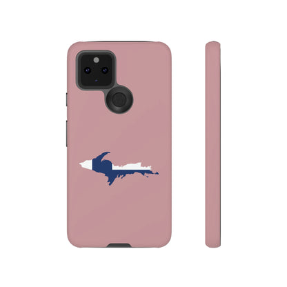 Michigan Upper Peninsula Tough Phone Case (Cherry Blossom Pink w/ UP Finland Flag Outline) | Samsung & Pixel Android