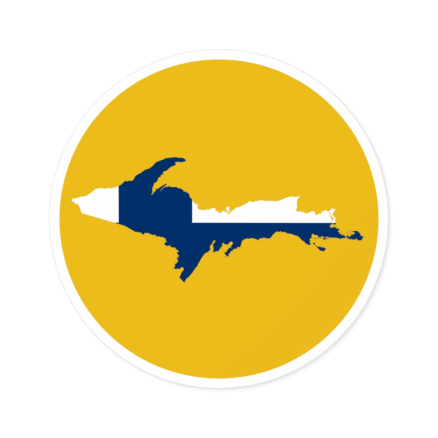 Michigan Upper Peninsula Round Stickers (Gold w/ UP Finland Flag Outline) | Indoor\Outdoor