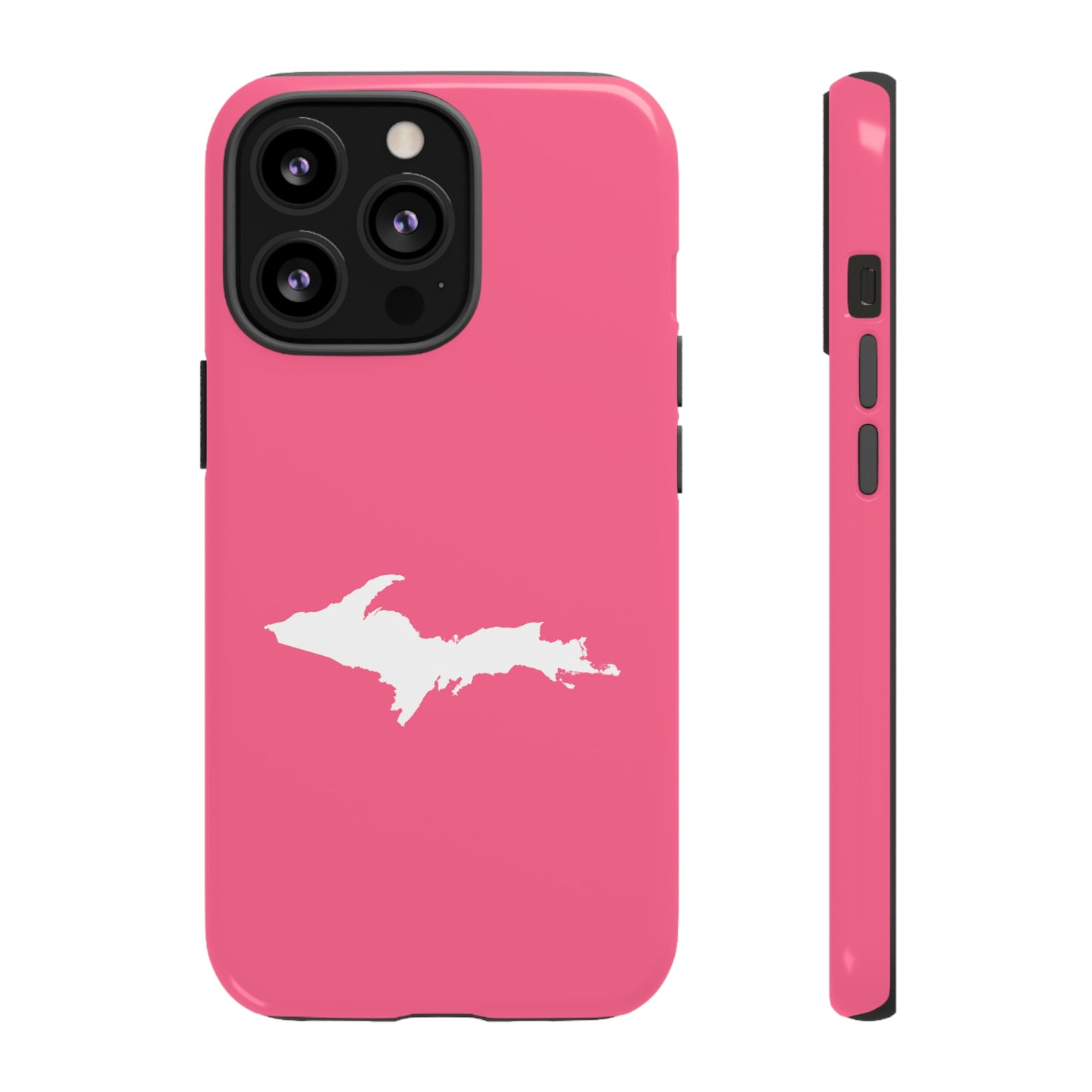 Michigan Upper Peninsula Tough Phone Case (Rhodochrosite Pink w/ UP Outline) | Apple iPhone