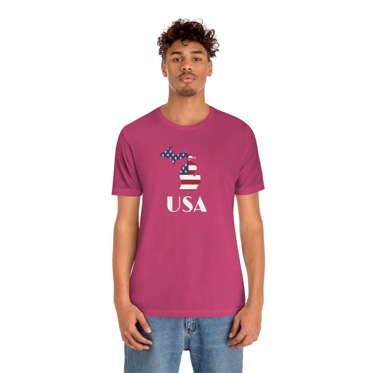 Michigan 'USA' T-Shirt (w/ MI USA Flag Outline) | Unisex Standard Fit