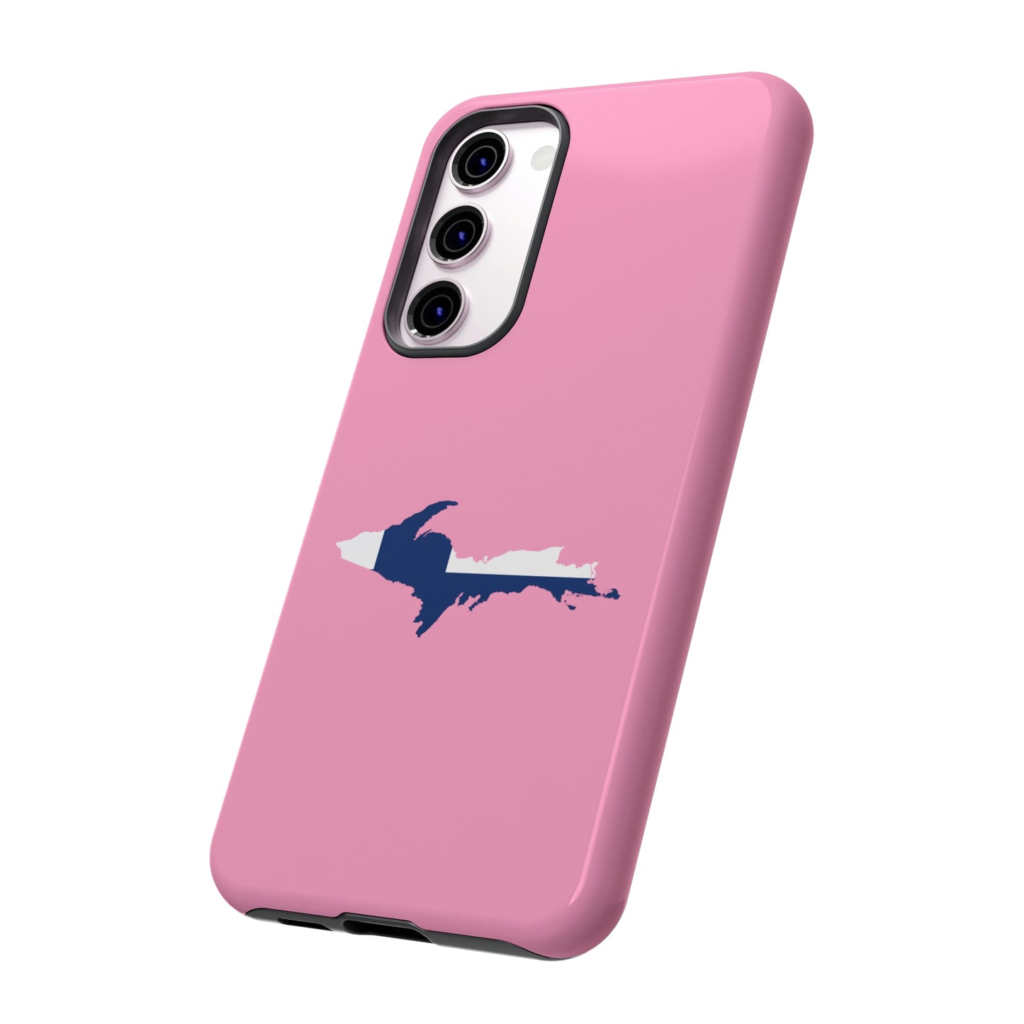 Michigan Upper Peninsula Tough Phone Case ('67 Caddie Pink w/ UP Finland Flag Outline) | Samsung & Pixel Android