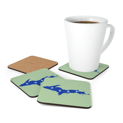 Michigan Upper Peninsula Coaster Set (Green Tea Color w/ UP Quebec Flag Outline) | Corkwood - 4 pack