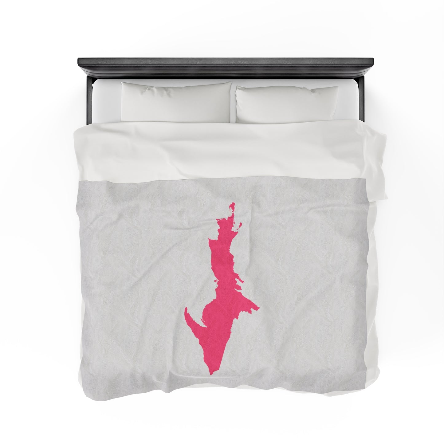 Michigan Upper Peninsula Plush Blanket (w/ Pink UP Outline) | Birch Bark White