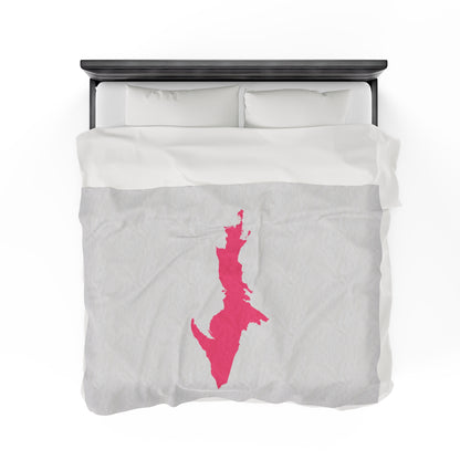 Michigan Upper Peninsula Plush Blanket (w/ Pink UP Outline) | Birch Bark White