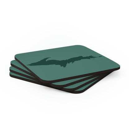 Michigan Upper Peninsula Coaster Set (Copper Green w/ Green UP Outline) | Corkwood - 4 pack