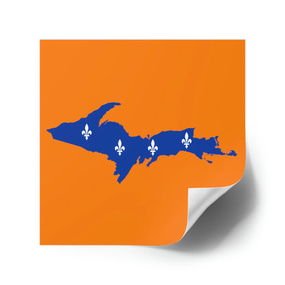 Michigan Upper Peninsula Square Sticker (Orange w/ UP Quebec Flag Outline) | Indoor/Outdoor