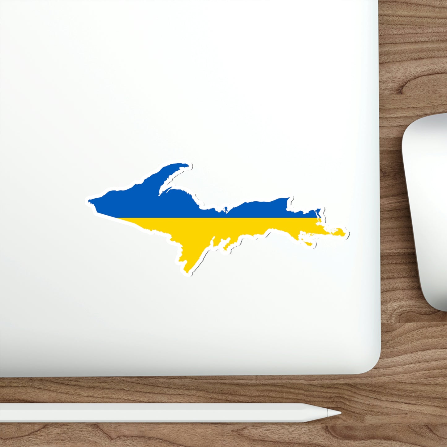 Michigan Upper Peninsula Die Cut Stickers (w/ UP Ukraine Flag Outline) | Indoor/Outdoor