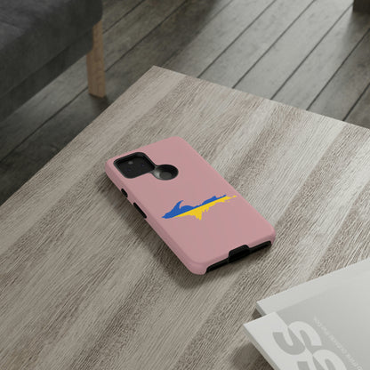 Michigan Upper Peninsula Tough Phone Case (Cherry Blossom Pink w/ UP Ukraine Flag Outline) | Samsung & Pixel Android