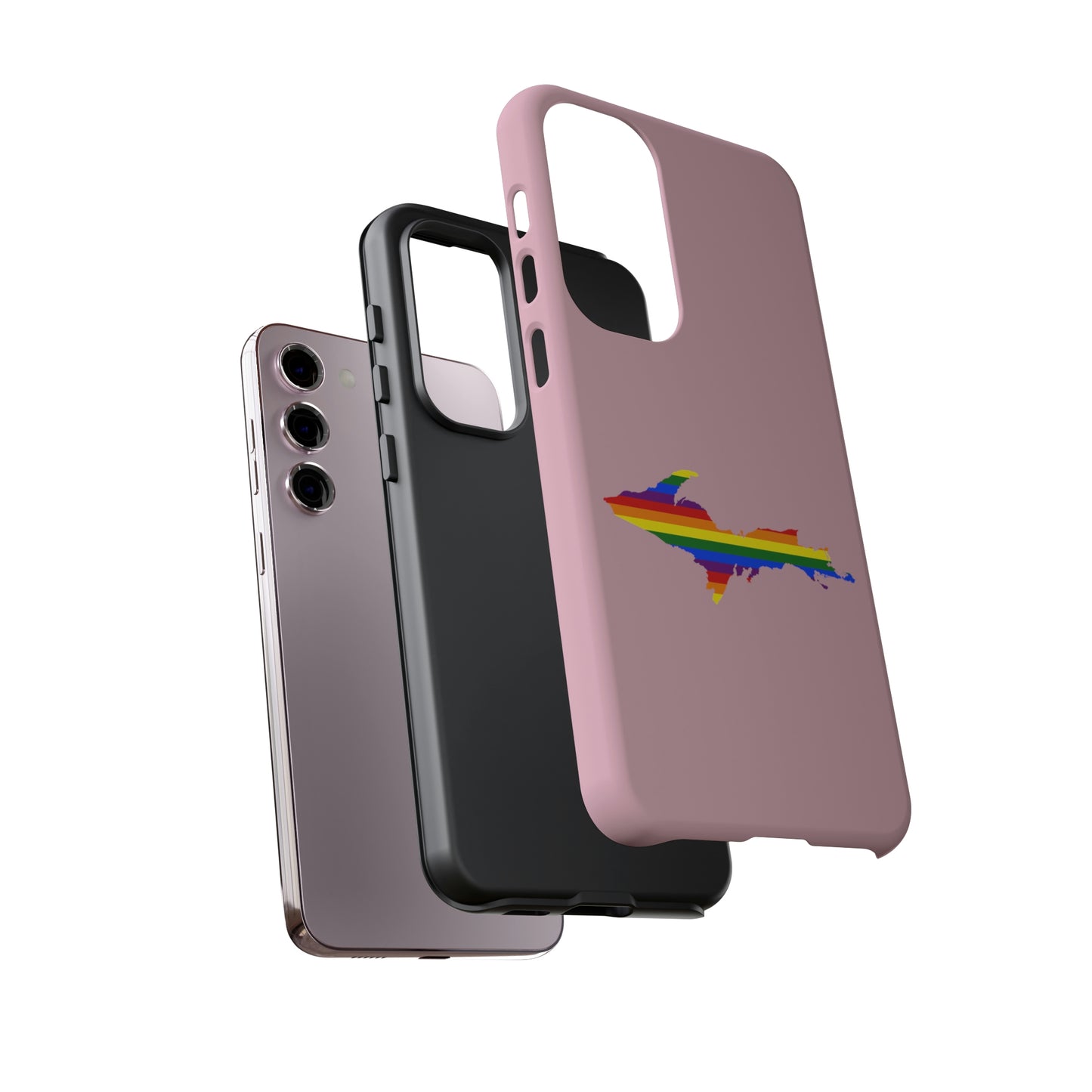 Michigan Upper Peninsula Tough Phone Case (Pink w/ UP Pride Flag Outline) | Samsung & Pixel Android